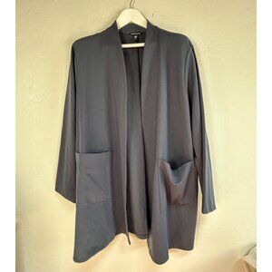Eileen Fisher Womens Washable Flex Ponte High Collar Jacket 2X Navy Pockets